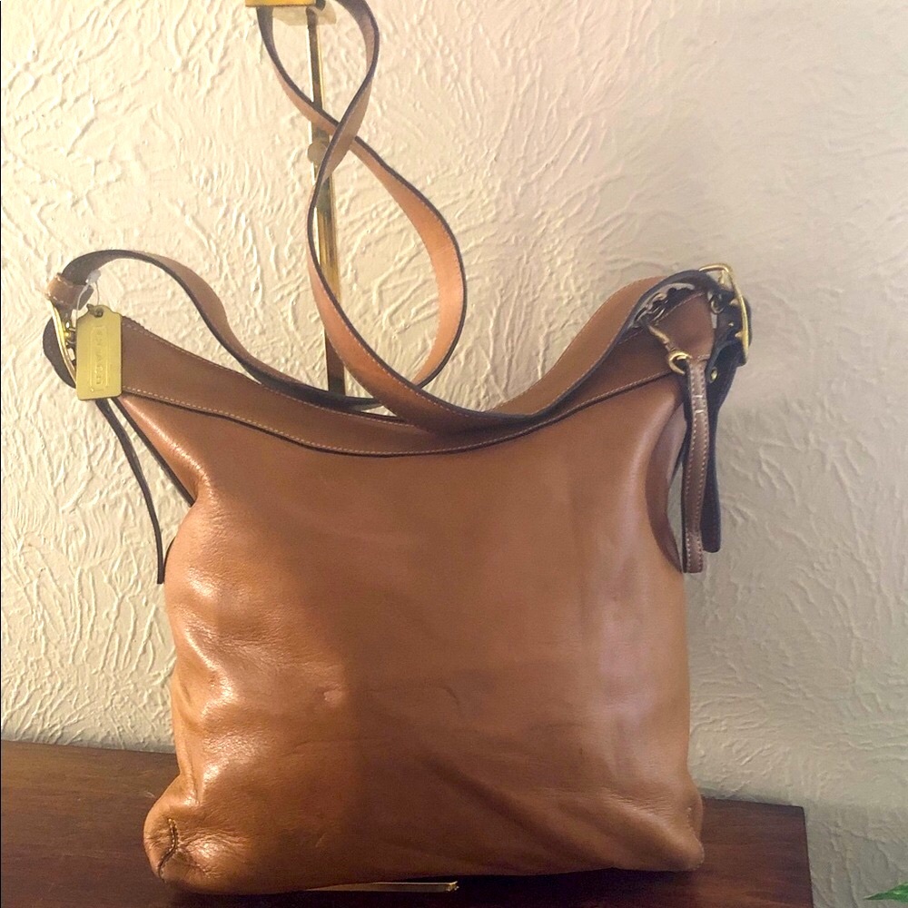 Coach Tan Leather Shoulder Bag with Gold Accents